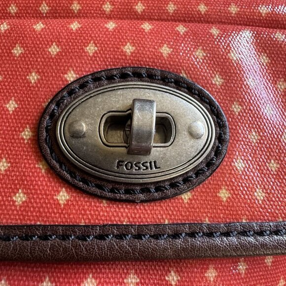 Vintage Fossil Key-Per Coated Leather Orange Tan Star Polka Dot Crossbody Bag - Picture 3 of 14